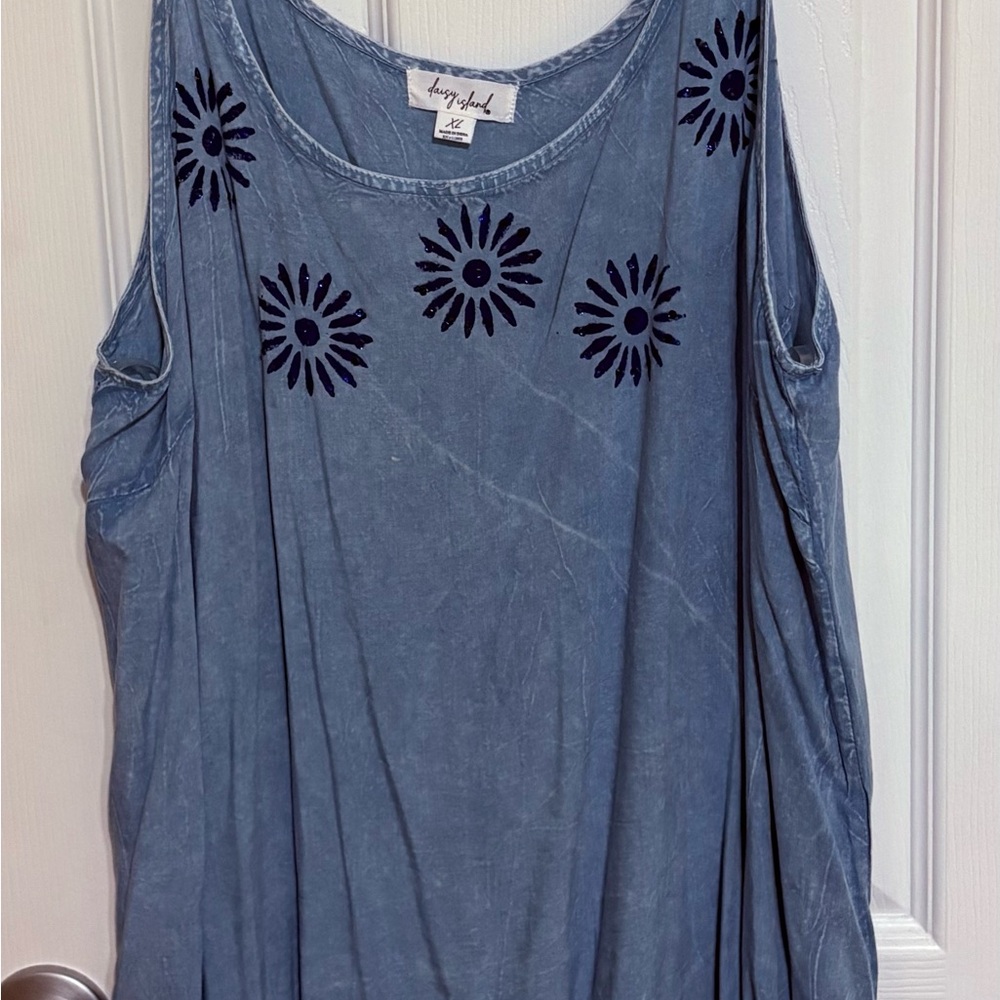 XL/2X Sundry Blue Cold-Shoulder Floral Tank Dress